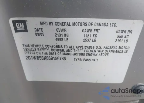 2006 Chevrolet Impala Ls z USA, uszkodzony, nr VIN 2G1WB58K869156785